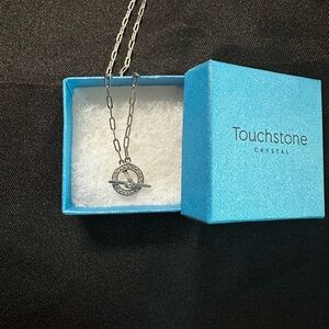 Touchstone Crystal Silver Circle Toggle Necklace with Blue Gift Box